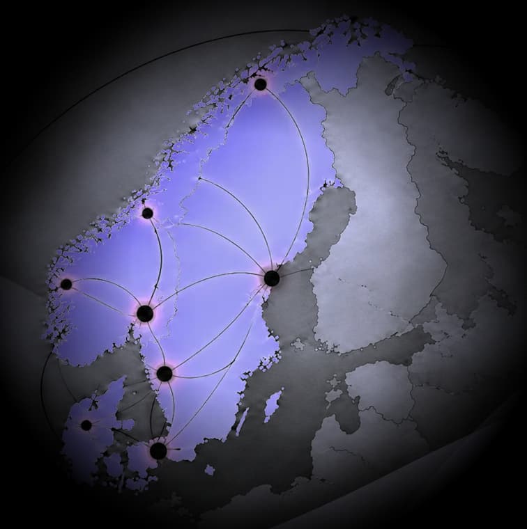 Map of Norway and Sweden with Done Pay customers