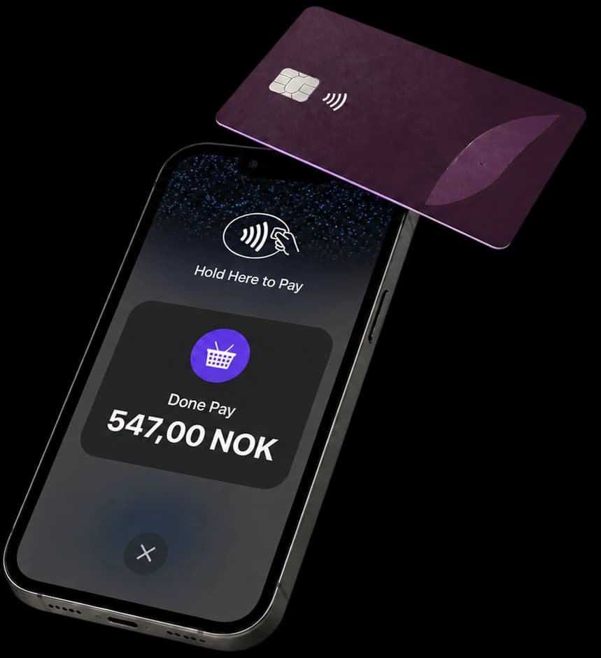 A phone running Done Pay & Go with a card tapped against it