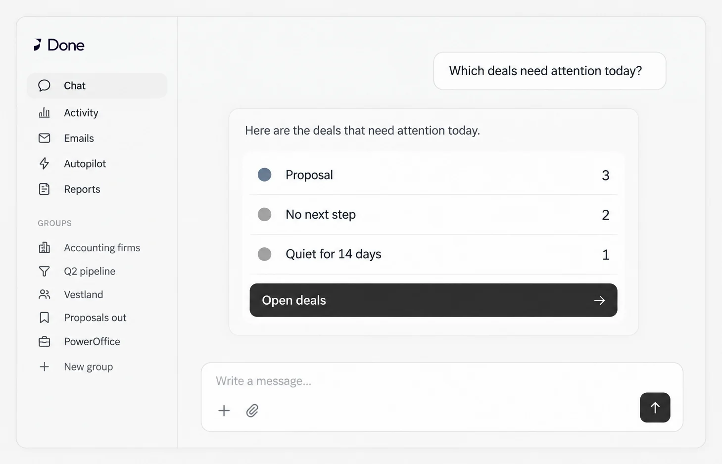 The AI Assistant listing deals that need attention today