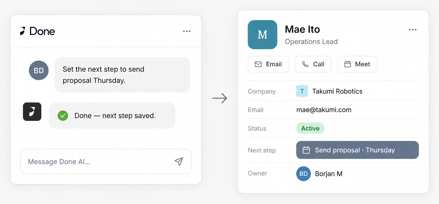 The AI Assistant saving a next step to a customer record
