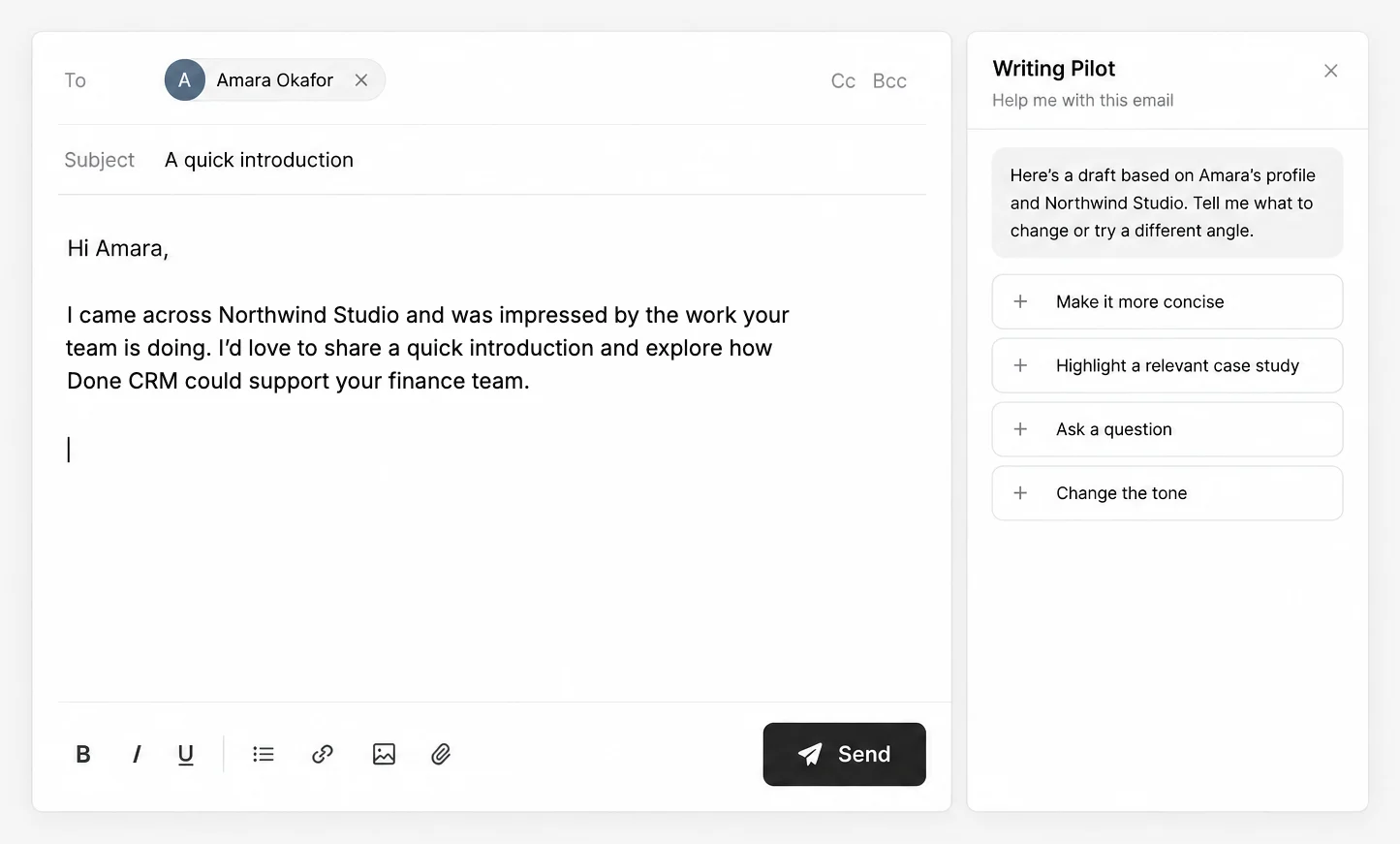 A personalised email draft using customer details