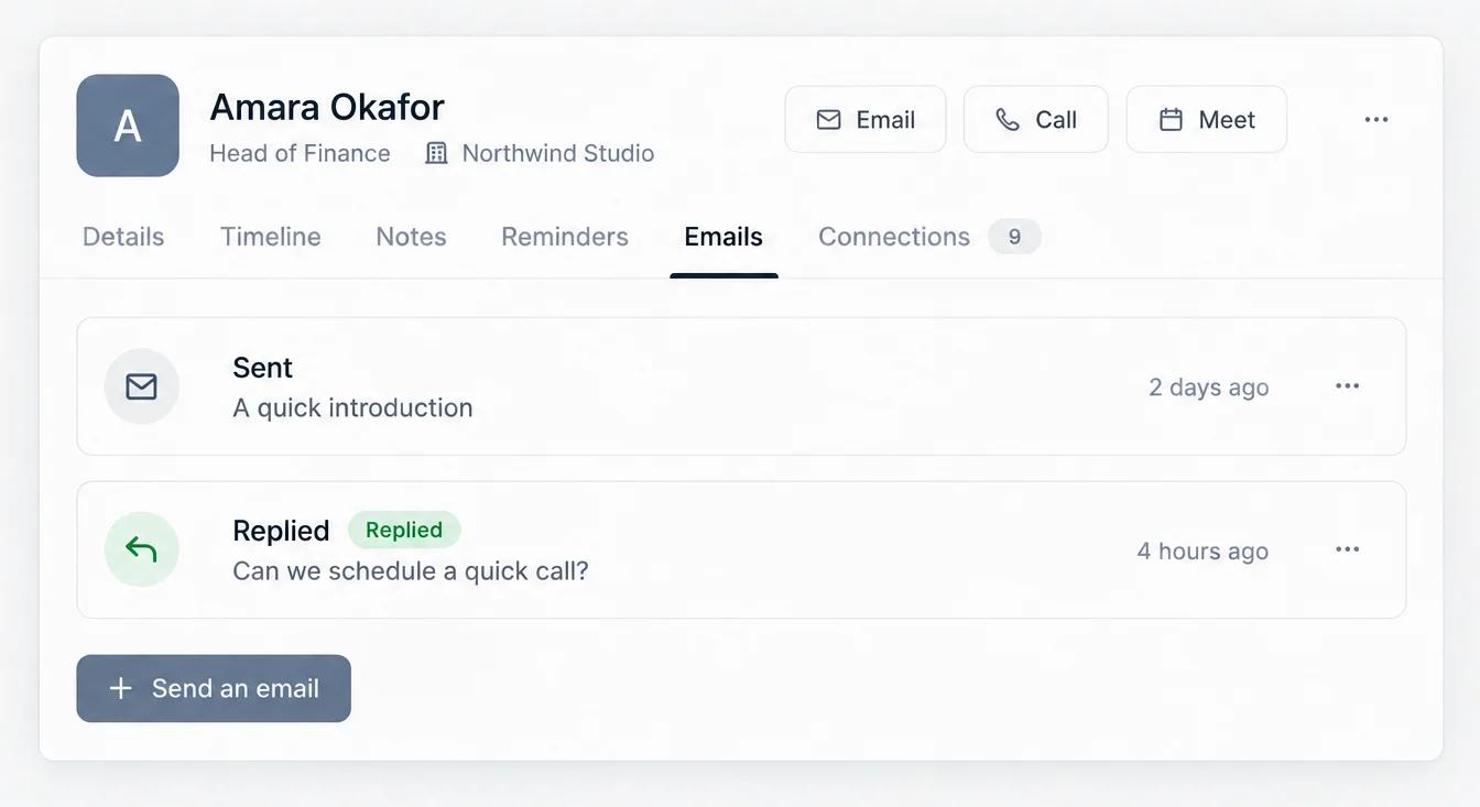A customer record showing a reply and a stopped sequence